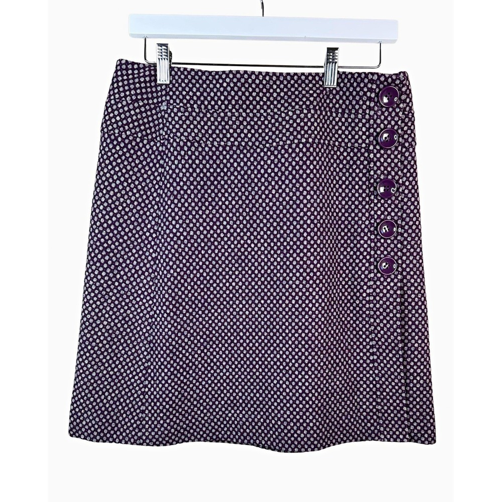 Talbots Womens Wool Tweed Purple Gray Polka Dot Button A-Line Lined Skirt 8